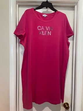 Calvin Klein Hot Pink Midi Dress with Silver Logo